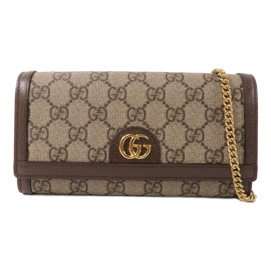 Gucci Ophidia GG Wallet Chain Shoulder Bag Brown Coated Canvas: Gucci Ophidia GG Wallet Chain Shoulder Bag Brown Coated Canvas This Gucci Ophidia shoulder bag features the iconic GG design and is crafted from durable brown PVC coated canvas. The bag includes a cha