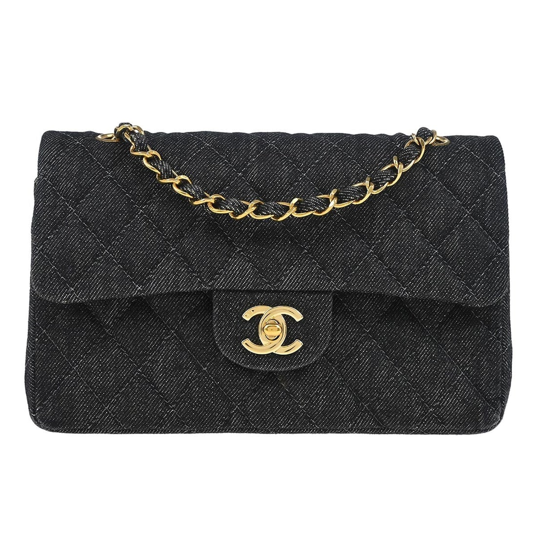Chanel Matelasse Indigo Denim Shoulder Bag Small Double Flap: Chanel Matelasse Indigo Denim Shoulder Bag Small Double Flap This Chanel Classic Double Flap Small Shoulder Bag is crafted from indigo denim with the signature matelasse pattern. It features a flap tu