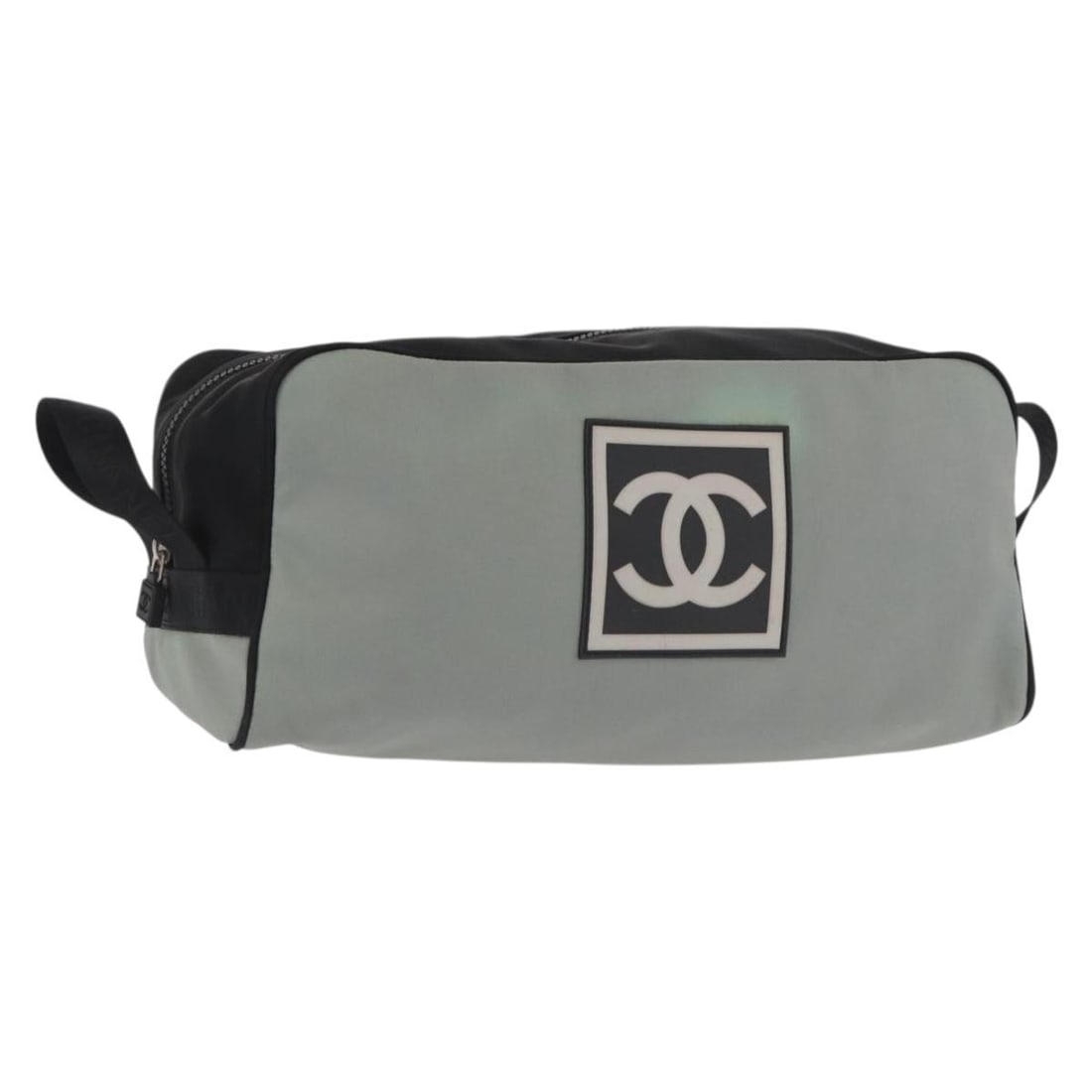 Gray Silver Nylon Shoe Case for Women by CHANEL: Gray Silver Nylon Shoe Case for Women by CHANEL This is a CHANEL women's sports shoes case crafted from nylon in a gray and silver color combination. The case features the iconic CC logo and is design