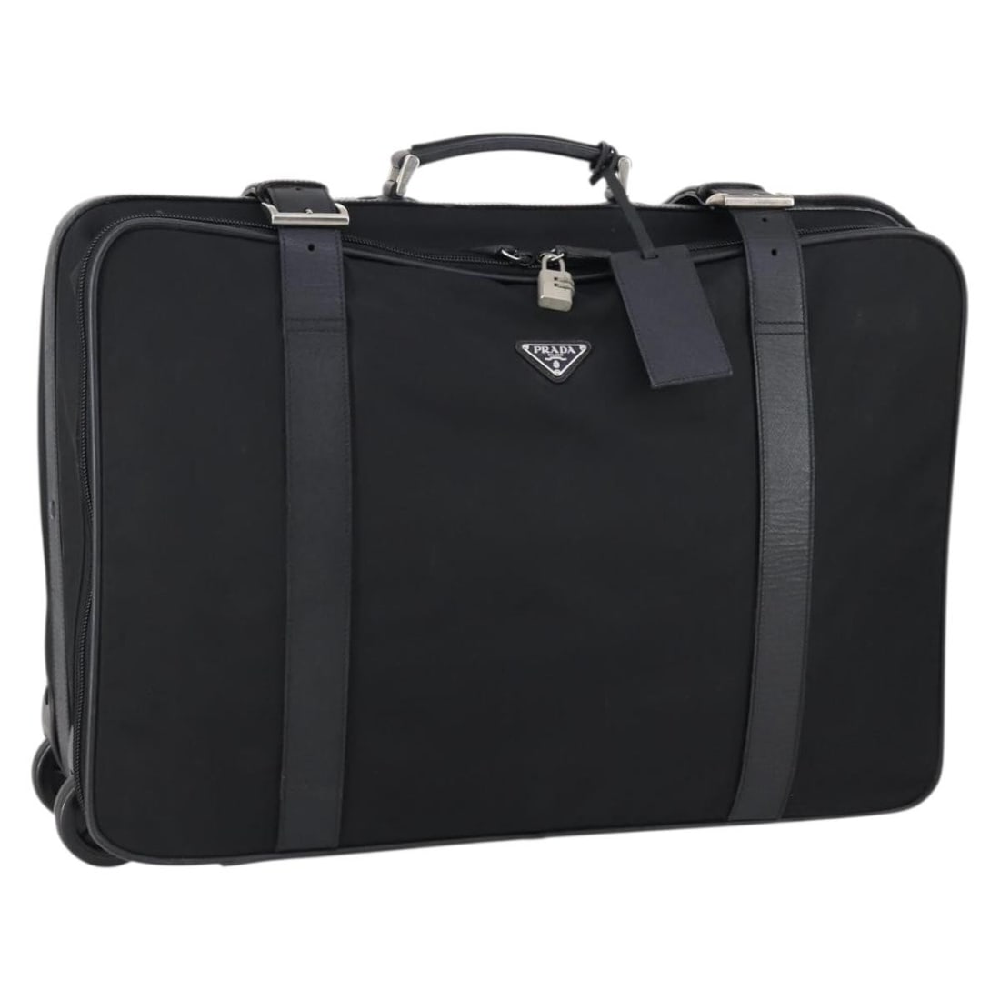 Prada Nylon Trunk Bag Black Silver Padlock Name Tag (1 of 18)