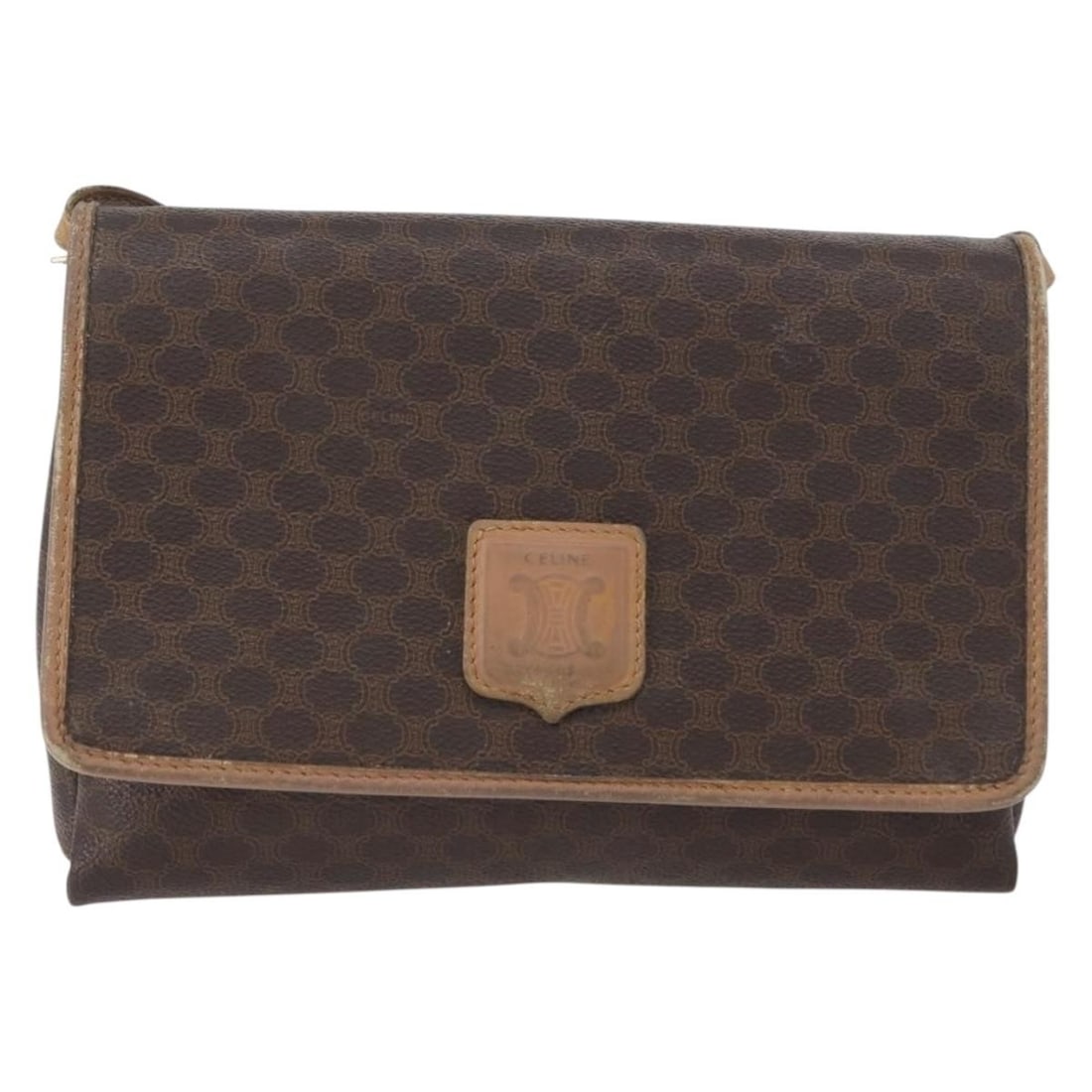 Celine Macadam Brown Canvas and Leather Vintage Shoulder Bag: Celine Macadam Brown Canvas and Leather Vintage Shoulder Bag This Celine Vintage Macadam shoulder bag is crafted from brown canvas with leather accents. Designed for women, it features a classic silho