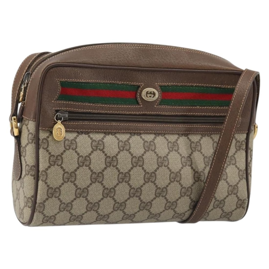 Gucci Sherry Line GG Supreme Beige Red PVC Shoulder Bag 119 02 088: Gucci Sherry Line GG Supreme Beige Red PVC Shoulder Bag 119 02 088 This is a Gucci GG Supreme Web Sherry Line shoulder bag crafted from beige, gold, and red PVC leather and GG canvas. Designed for wom