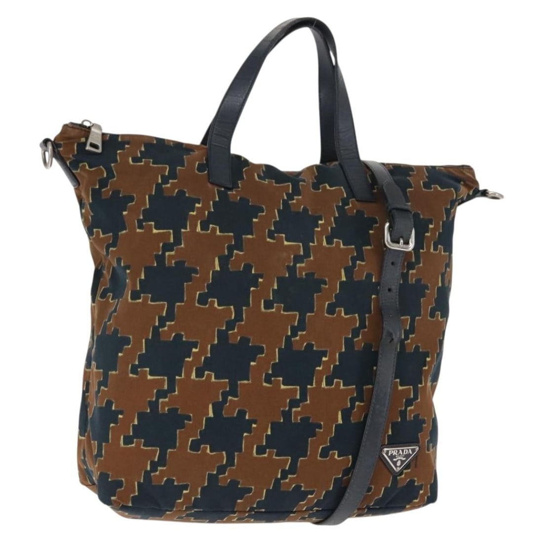 Prada navy brown canvas tote with shoulder strap (1 of 18)