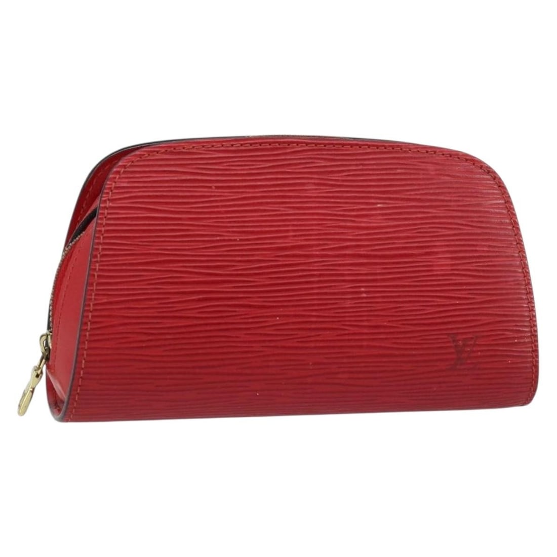 LOUIS VUITTON Epi Dauphine PM Pouch Castilian Red M48447: LOUIS VUITTON Epi Dauphine PM Pouch Castilian Red M48447 This LOUIS VUITTON Epi Dauphine PM Pouch in a striking Castilian Red showcases the brand's signature Epi leather, ensuring both style and durab