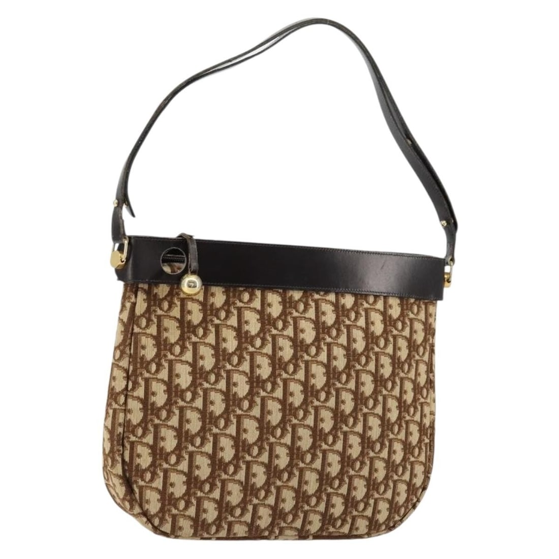 Brown Gold Christian Dior Trotter Canvas Shoulder Bag: Brown Gold Christian Dior Trotter Canvas Shoulder Bag This Christian Dior shoulder bag features the iconic Trotter canvas in brown and gold tones. Designed for women, the bag is crafted in France and 