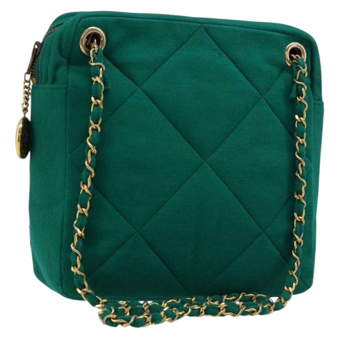 CHANEL Green Gold Cotton Matelasse Shoulder Bag Auth: CHANEL Green Gold Cotton Matelasse Shoulder Bag Auth This CHANEL Matelasse chain shoulder bag is crafted from green cotton with gold-tone accents. Designed for women, it features a classic shoulder st