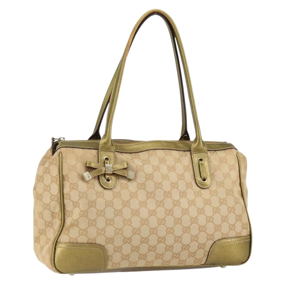 Gucci Princy Canvas Shoulder Bag Beige 35cm x 23cm x 11cm: Gucci Princy Canvas Shoulder Bag Beige 35cm x 23cm x 11cm This Gucci Princy Zip Tote is crafted from beige GG canvas with leather accents. Designed for women, it features a zip closure and shoulder st
