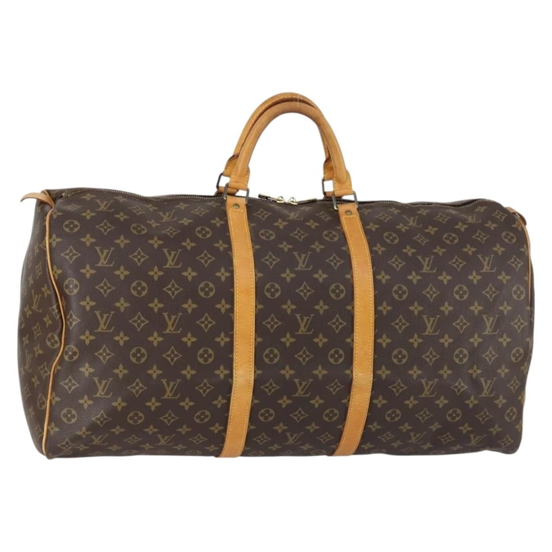 Louis Vuitton Keepall 60 Monogram Canvas Travel Bag: Louis Vuitton Keepall 60 Monogram Canvas Travel Bag This pre-owned Louis Vuitton Keepall 60 Boston bag features the classic monogram canvas in brown, designed for unisex use. It shows signs of wear in