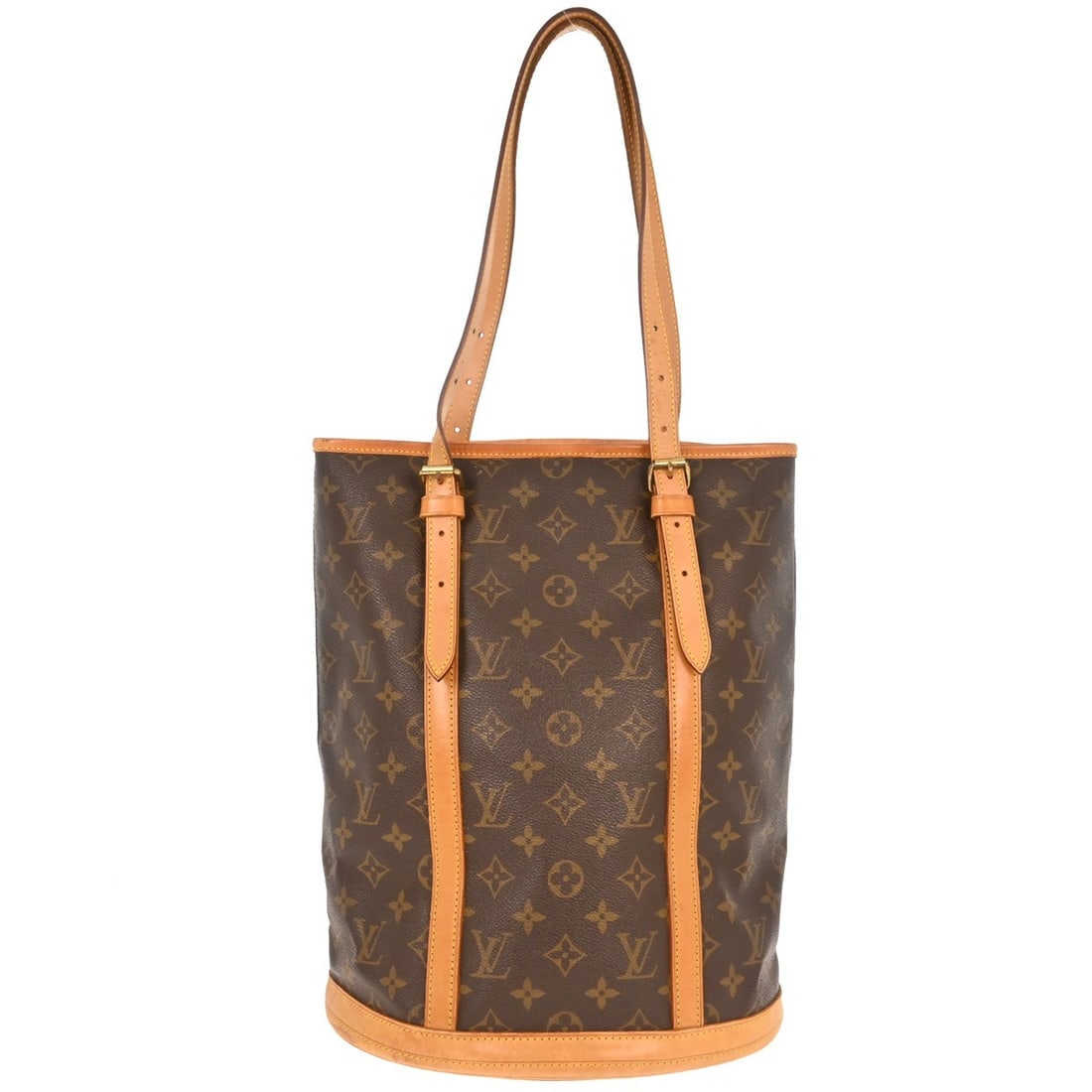 Louis Vuitton Petite Bucket Monogram Canvas Tote Bag: Louis Vuitton Petite Bucket Monogram Canvas Tote Bag This vintage Louis Vuitton Monogram Bucket GM tote bag features the iconic monogram canvas exterior with brown leather shoulder straps and beige le