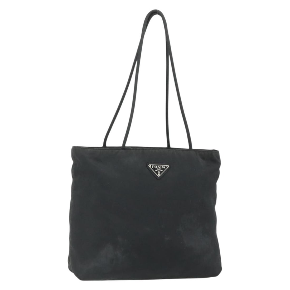 Prada Black Silver Nylon Tote Bag Italy 11.8 x 11.0 x 3.5in: Prada Black Silver Nylon Tote Bag Italy 11.8 x 11.0 x 3.5in This PRADA tote bag is crafted from black nylon with silver-tone accents and is designed for women. Made in Italy, the bag features a spacio