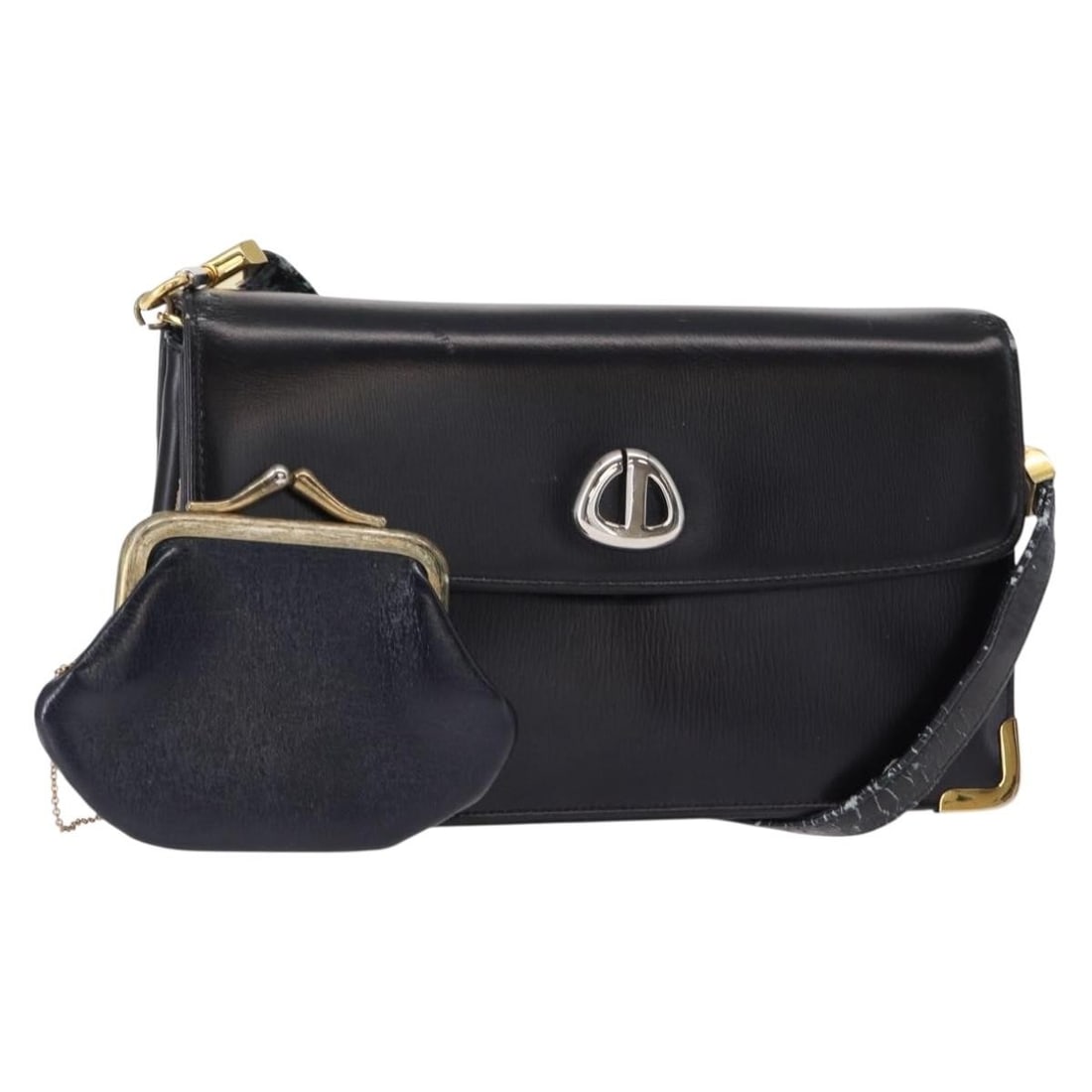 Christian Dior Navy Leather Shoulder Bag with Gold Accents BA8402: Christian Dior Navy Leather Shoulder Bag with Gold Accents BA8402 This Christian Dior Shoulder Bag is crafted from high-quality leather in an elegant navy and gold color combination, making it a styli