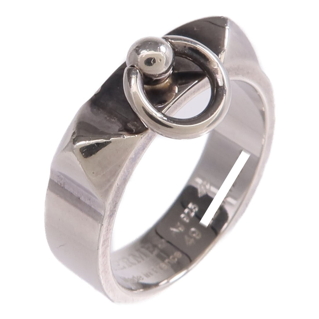 Hermes Collier de Chien 925 Silver Ring Size 5: Hermes Collier de Chien 925 Silver Ring Size 5 This HERMES Collier de Chien ring is crafted from 925 sterling silver and features a sleek, minimalist design. Designed for women, the ring is size 5 and