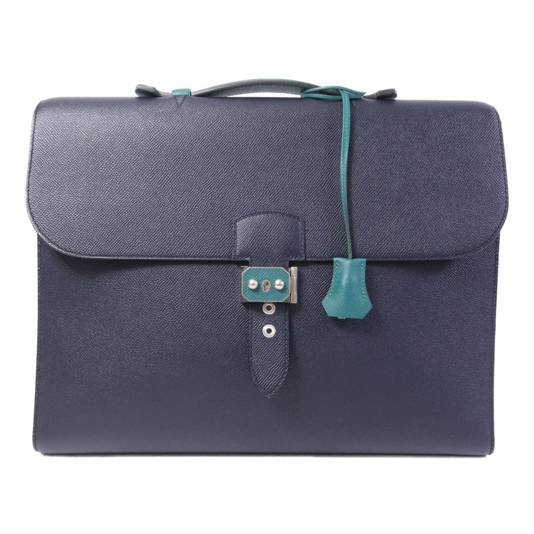Hermes Sac a Depeches 37 Epsom Leather Indigo Malachite Handbag with Palladium Hardware: Hermes Sac a Depeches 37 Epsom Leather Indigo Malachite Handbag with Palladium Hardware This Hermes Sac a Depeches 37 handbag is crafted from Epsom calfskin leather in a Bleu Indigo and Malachite colo