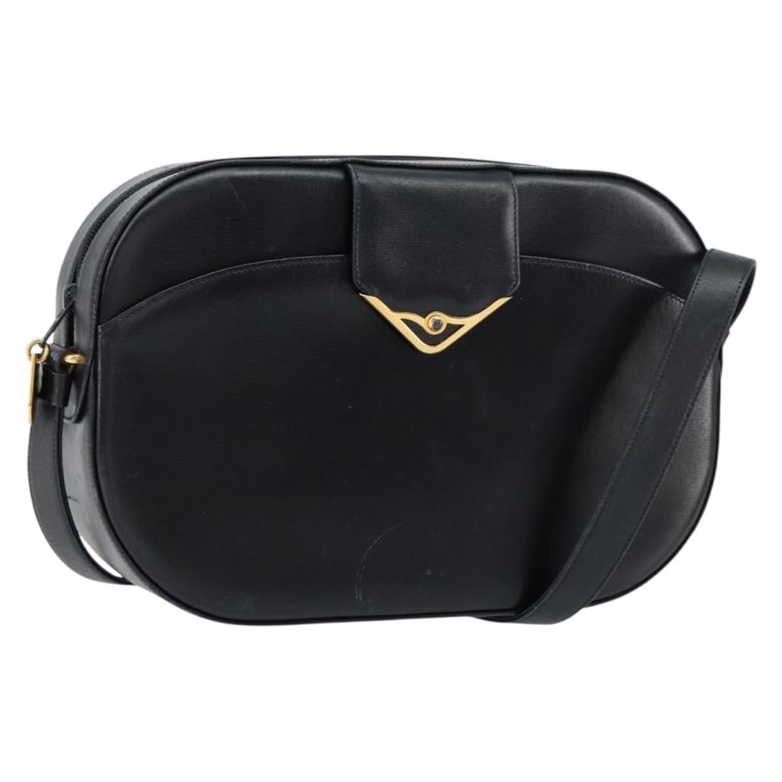 CARTIER Black Leather Shoulder Bag with Gold Accents Auth: CARTIER Black Leather Shoulder Bag with Gold Accents Auth This elegant CARTIER shoulder bag is crafted from premium leather in a striking black and gold combination. It boasts a stylish design ideal f