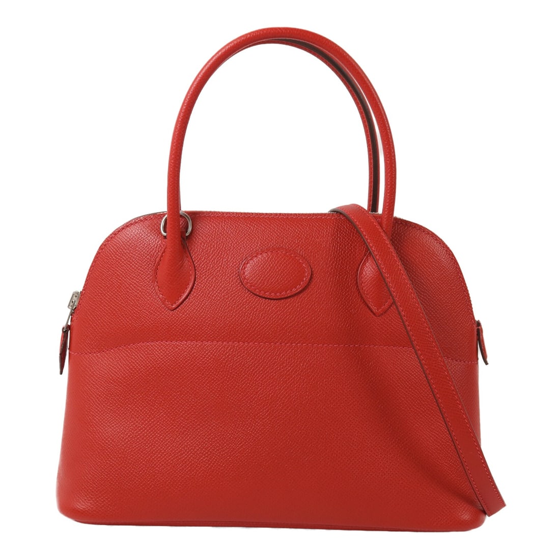 Hermes Bolide 27 Rouge Casaque Epsom Leather Handbag with Palladium Hardware: Hermes Bolide 27 Rouge Casaque Epsom Leather Handbag with Palladium Hardware This Hermes Bolide 27 handbag is crafted from Epsom leather in a striking red shade known as Rouge Casaque. It features pal