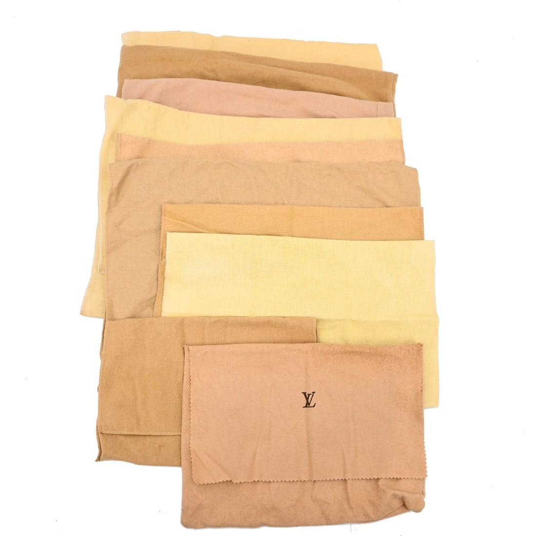 Set of 10 Louis Vuitton Cotton Brown Beige Dustbags: Set of 10 Louis Vuitton Cotton Brown Beige Dustbags This is a set of 10 Louis Vuitton dust bags in brown and beige, crafted from 100% cotton. Designed for unisex use, these dust bags are suitable for 