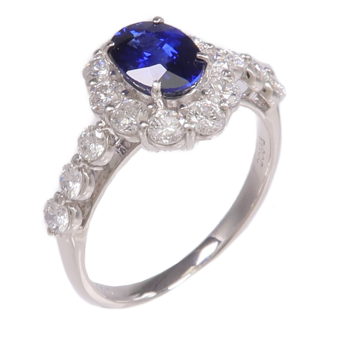 Pt900 Platinum Sapphire Diamond Women's Ring US 6: Pt900 Platinum Sapphire Diamond Women's Ring US 6 This elegant ring features a striking blue sapphire as its main stone, set in high-quality Pt900 platinum. Designed for women, the ring showcases both