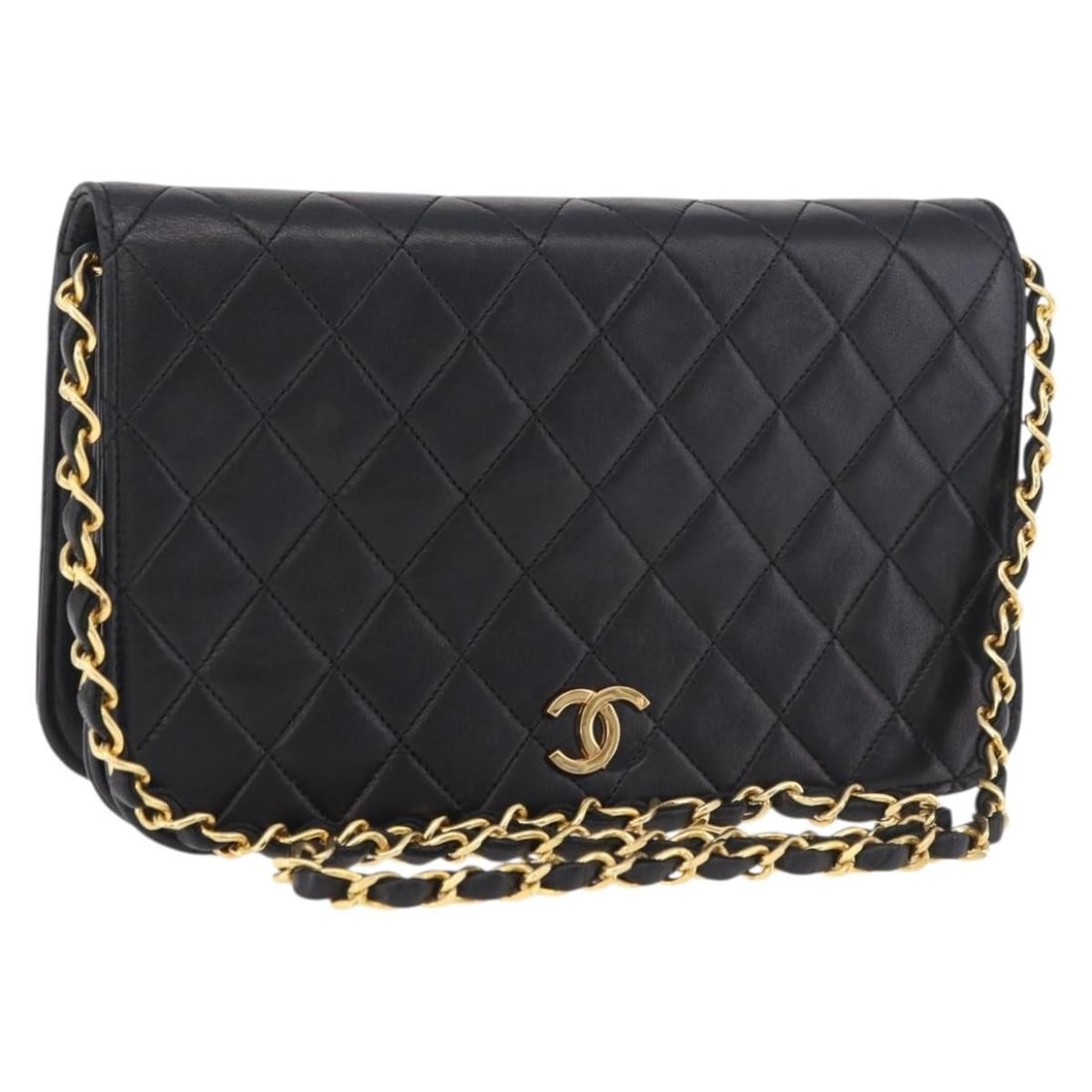 CHANEL Black Gold Lamb Skin Matelasse Shoulder Bag Auth Card France: CHANEL Black Gold Lamb Skin Matelasse Shoulder Bag Auth Card France This CHANEL Matelasse chain shoulder bag is crafted from luxurious black lambskin with gold-tone accents. Designed for women, it fea