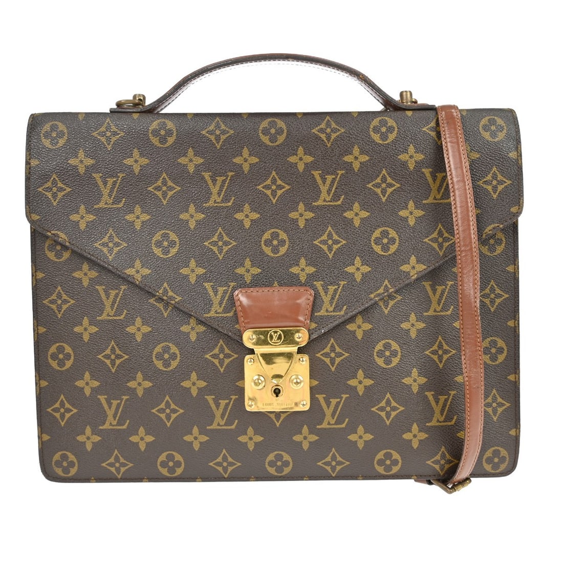 Louis Vuitton Porte Documents Bandouliere Monogram Canvas Handbag: Louis Vuitton Porte Documents Bandouliere Monogram Canvas Handbag This vintage Louis Vuitton Porte-Documents Bandouliere is crafted from signature Monogram canvas with brown leather double handles and