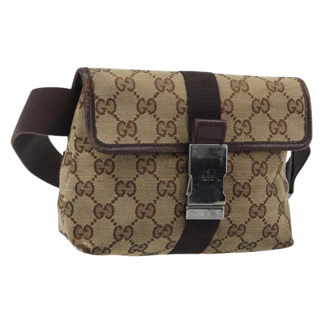 Gucci GG Canvas Beige Silver Waist Bag 131236: Gucci GG Canvas Beige Silver Waist Bag 131236 This Gucci GG Canvas waist bag features a beige and silver color scheme and is crafted from signature GG Canvas material. Designed for women, it offers a 
