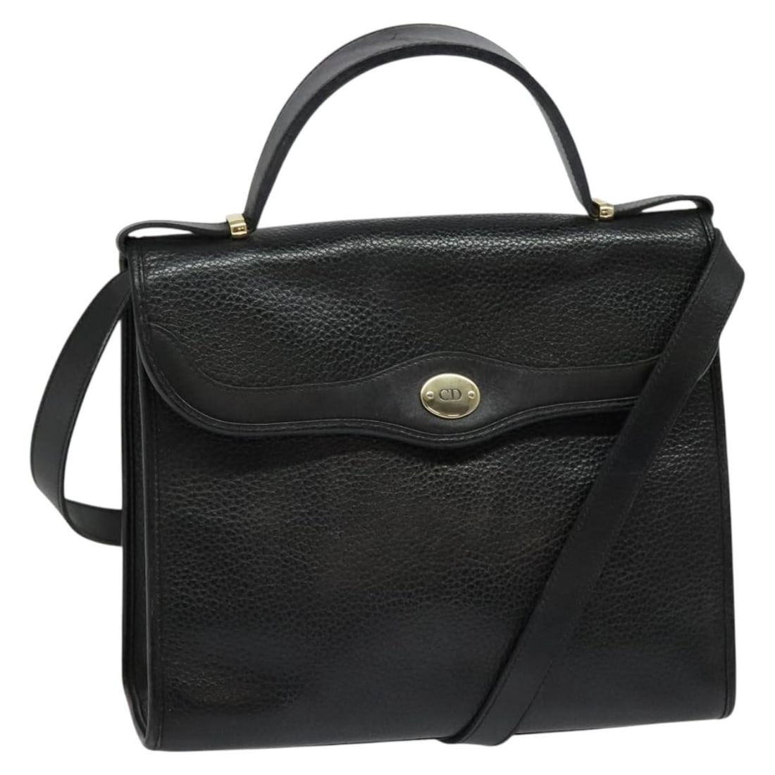 Black Leather Christian Dior 2way Handbag with Shoulder Strap: Black Leather Christian Dior 2way Handbag with Shoulder Strap This Christian Dior handbag is crafted from black leather with gold-tone accents and can be carried by hand or worn as a shoulder bag usin