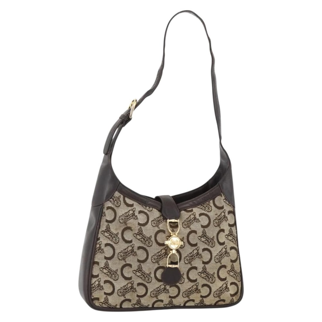 CELINE Sulky Beige Gold Canvas Shoulder Bag: CELINE Sulky Beige Gold Canvas Shoulder Bag This CELINE C Sulky shoulder bag features a beige and gold canvas exterior with gold-tone accents. Designed for women, it offers a classic shoulder bag styl