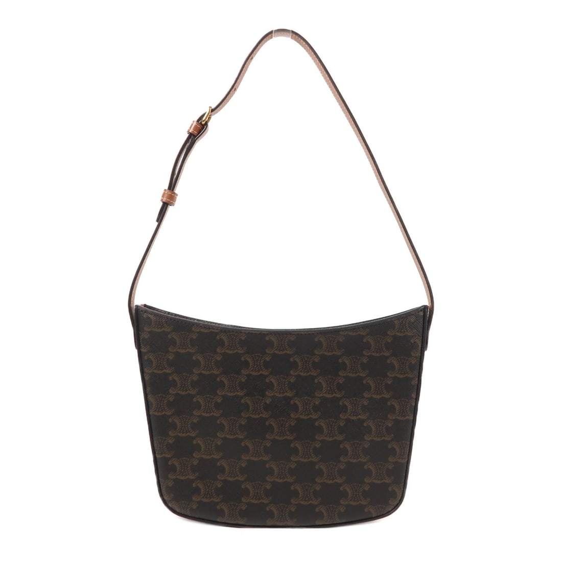 CELINE Croque Brown PVC Coated Canvas Shoulder Bag GHW: CELINE Croque Brown PVC Coated Canvas Shoulder Bag GHW This CELINE Croque shoulder bag features a brown PVC coated canvas exterior and gold-tone hardware. Designed for women, it offers a compact and s