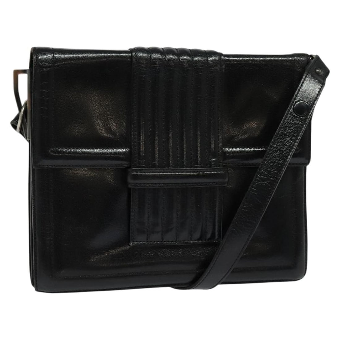 Saint Laurent black leather shoulder bag silver trim: Saint Laurent black leather shoulder bag silver trim This SAINT LAURENT shoulder bag is crafted from black leather with silver-tone accents. Designed for women, it features an adjustable shoulder stra