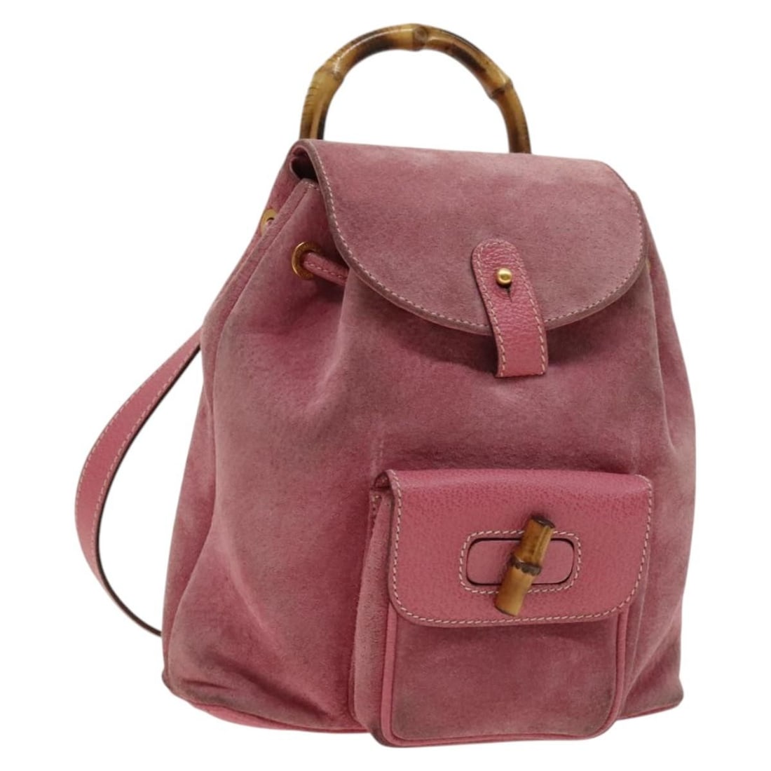 Gucci Bamboo suede pink gold women backpack 003 1956 0030: Gucci Bamboo suede pink gold women backpack 003 1956 0030 This GUCCI Bamboo Backpack features a pink and gold suede exterior, combining signature style with a compact, functional design. Made in Italy