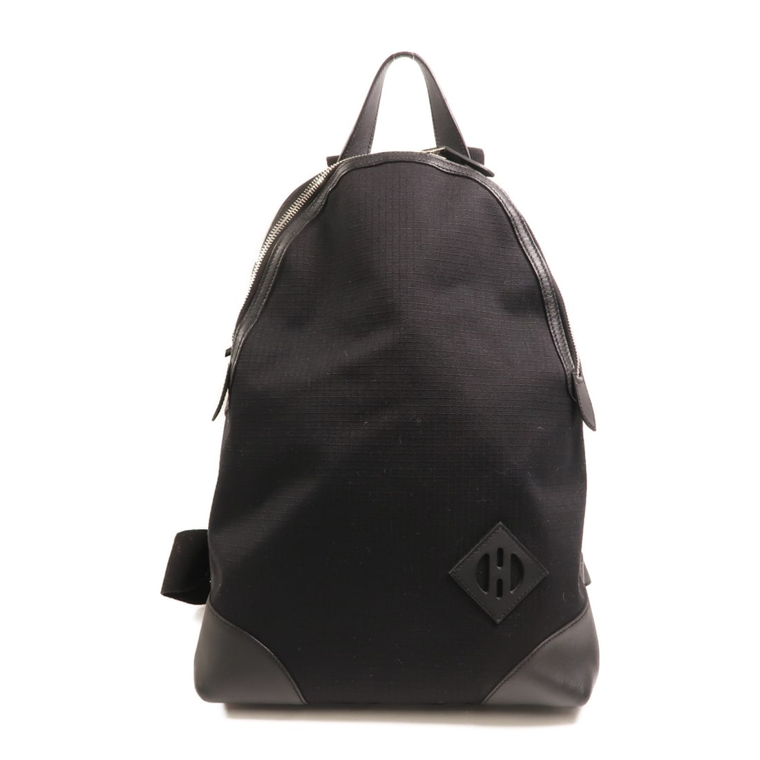 Hermes Allback Black Canvas and Veau Swift Leather Backpack with Palladium Hardware: Hermes Allback Black Canvas and Veau Swift Leather Backpack with Palladium Hardware This HERMES Allback backpack combines durable black canvas with Veau Swift leather accents for a stylish and functio
