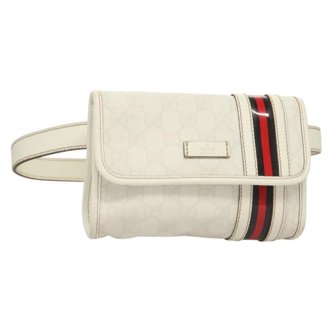 Gucci Sherry Line white gold waist bag GG Supreme PVC leather: Gucci Sherry Line white gold waist bag GG Supreme PVC leather This GUCCI GG Supreme Sherry Line waist bag is crafted from PVC leather and GG canvas in a white and gold color scheme. Made in Italy, it 