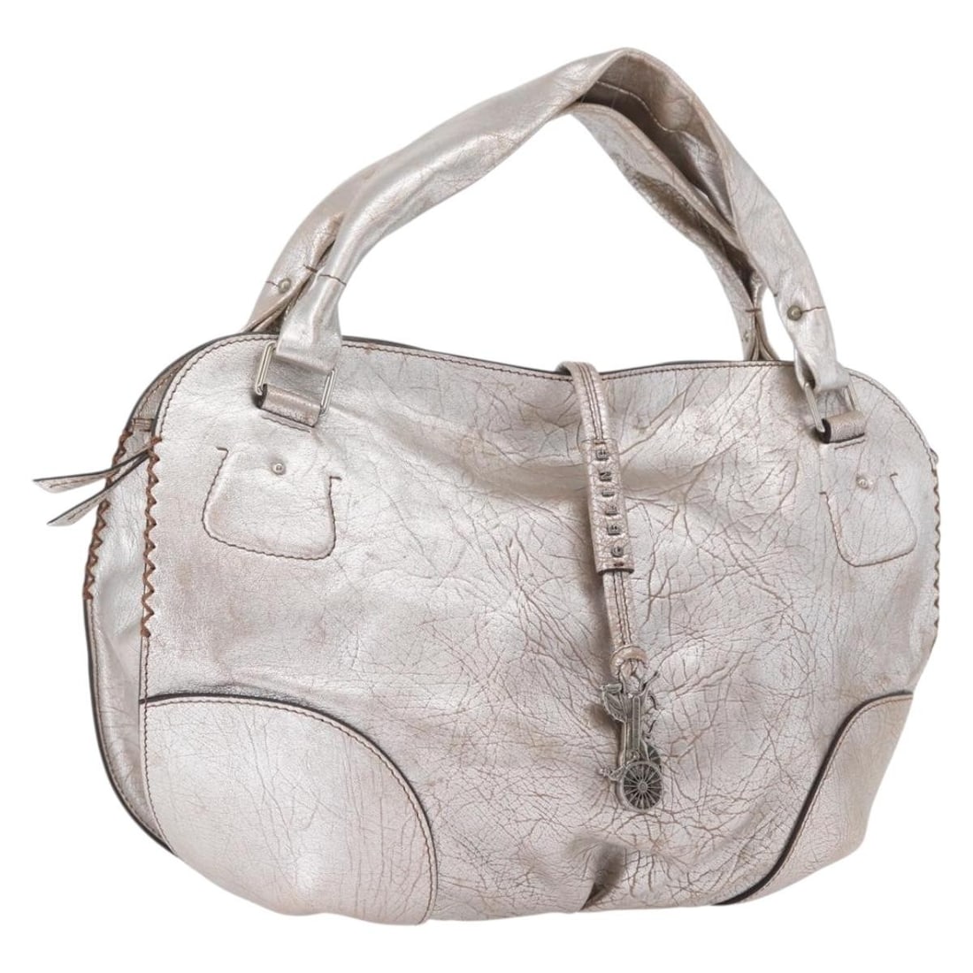 CELINE Bitter Sweet Silver Leather Women's Handbag Made in Italy: CELINE Bitter Sweet Silver Leather Women's Handbag Made in Italy This CELINE Bitter Sweet handbag features a silver leather exterior and is designed for women. Crafted in Italy, the bag is equipped wi