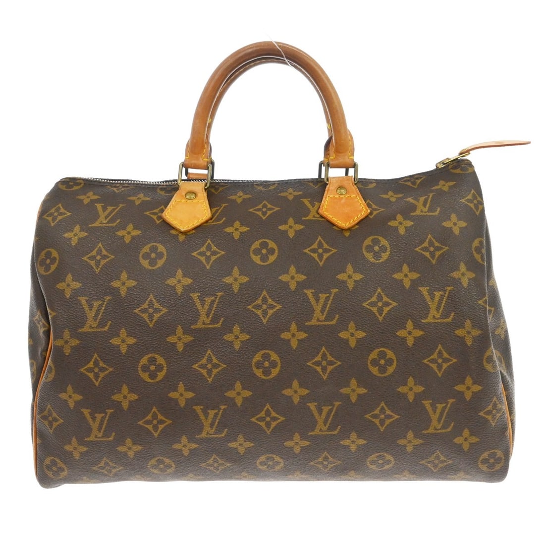 Louis Vuitton Speedy Canvas Brown Tote 35cm x 23cm x 18cm: Louis Vuitton Speedy Canvas Brown Tote 35cm x 23cm x 18cm This Louis Vuitton Speedy Handbag features the iconic monogram canvas in brown, designed for women. The bag shows visible signs of wear, inclu