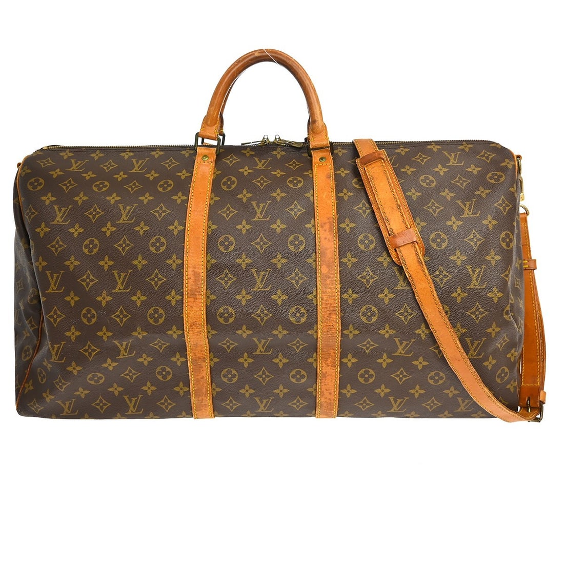 Louis Vuitton Monogram Keepall 60 Duffle Bag Bandouliere 23 in: Louis Vuitton Monogram Keepall 60 Duffle Bag Bandouliere 23 in This Louis Vuitton Keepall Bandouliere 60 is a vintage extra-large duffle handbag crafted in monogram canvas leather with beige leather d