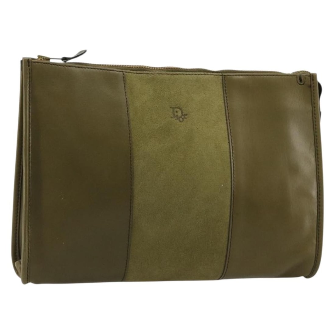 Christian Dior green leather clutch bag made in France: Christian Dior green leather clutch bag made in France This Christian Dior clutch bag is crafted from green and gold leather and features a classic, elegant design. Made in France, it offers a spaciou
