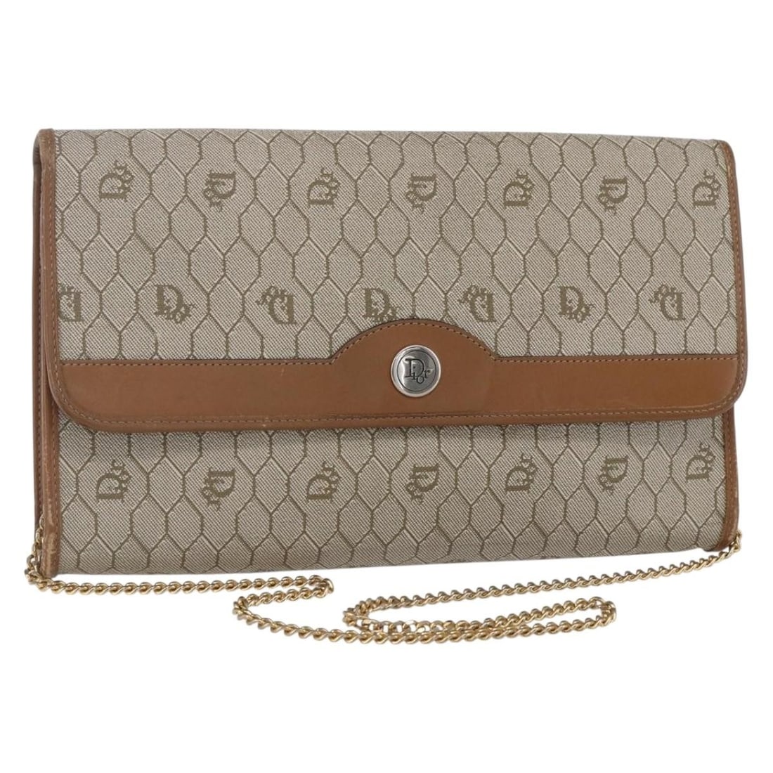 Christian Dior Honeycomb Canvas Shoulder Bag Beige Gold PVC Auth: Christian Dior Honeycomb Canvas Shoulder Bag Beige Gold PVC Auth Introducing the Christian Dior Honeycomb Canvas Chain Shoulder Bag, a chic and sophisticated accessory that adds a touch of elegance to