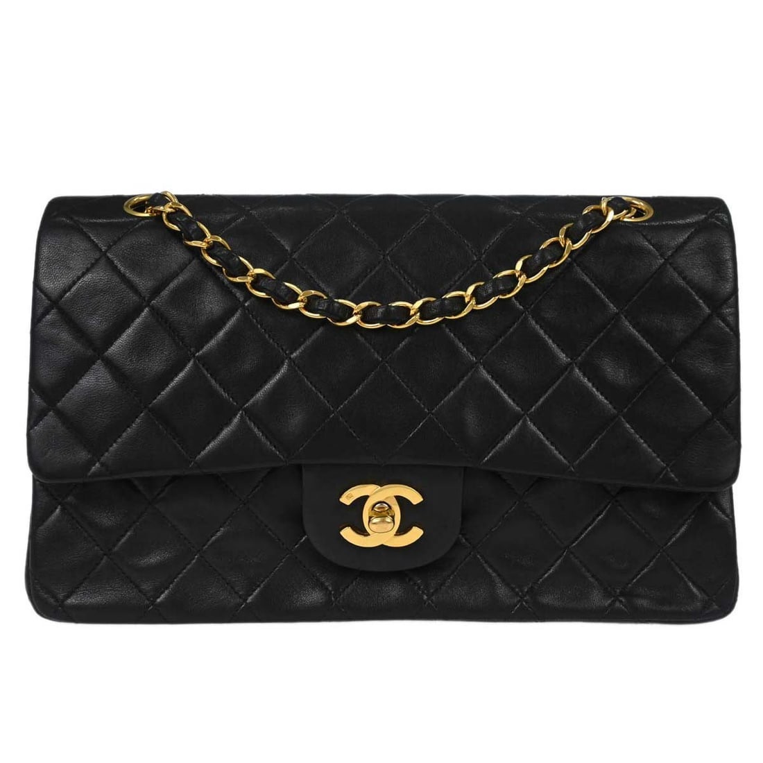 Chanel Timeless black leather double flap handbag: Chanel Timeless black leather double flap handbag This Chanel Timeless Classic Double Flap Bag is crafted from black leather and features the iconic double flap design. Suitable for all genders, this 