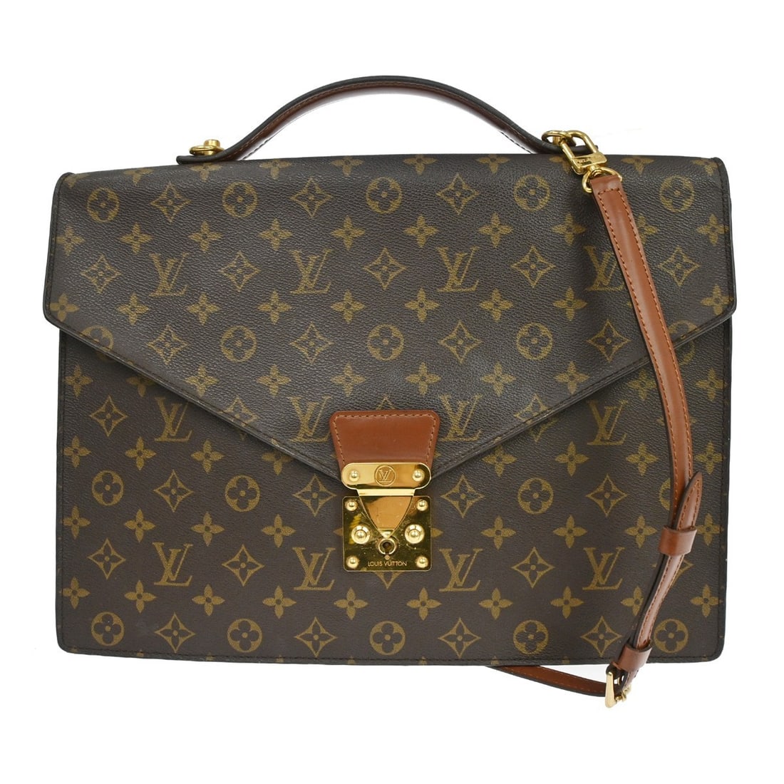 Louis Vuitton Porte Documents Bandouliere Monogram Canvas Handbag: Louis Vuitton Porte Documents Bandouliere Monogram Canvas Handbag This is a vintage Louis Vuitton Porte-Documents Bandouliere handbag crafted from signature monogram canvas with brown leather double h