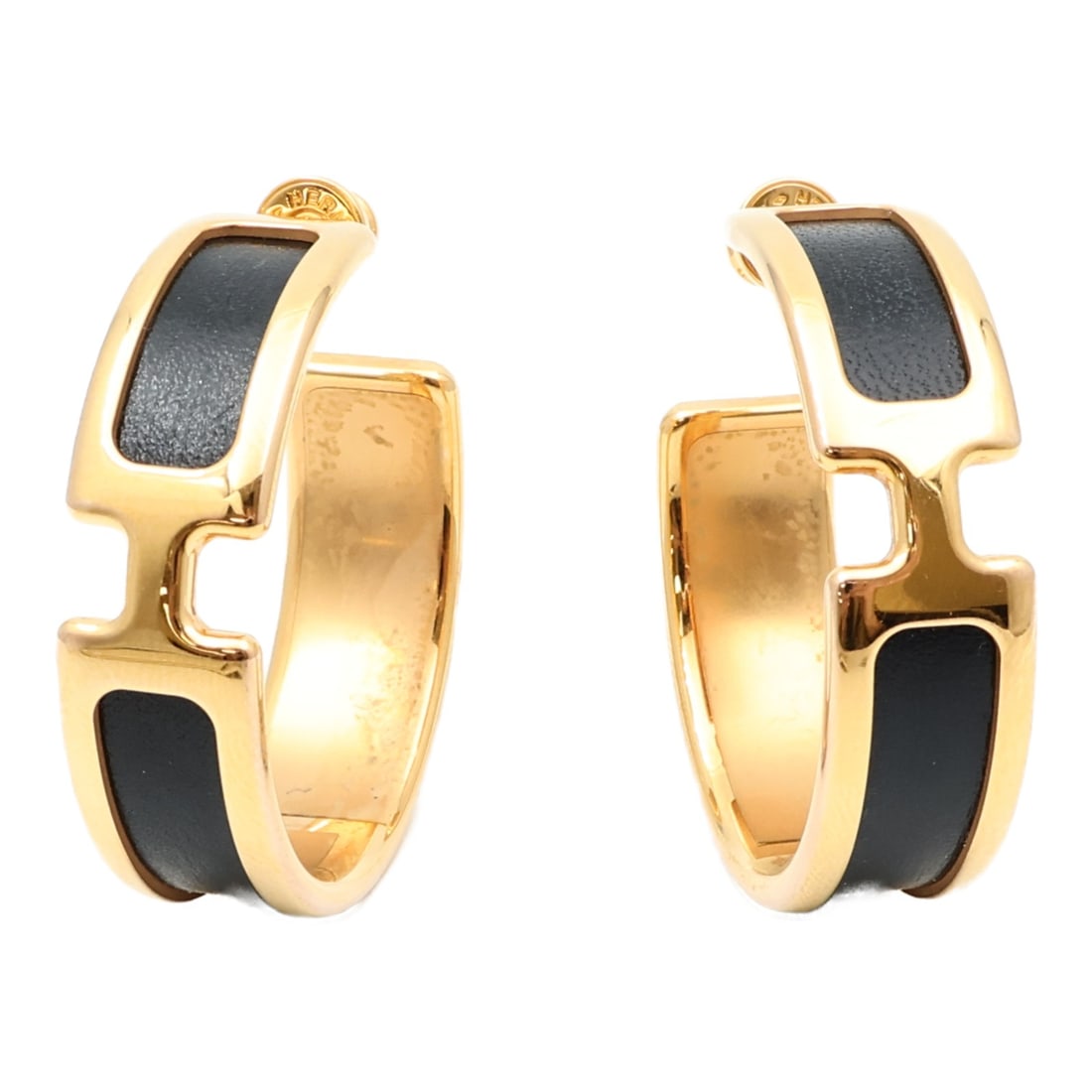 Hermes Olympe black calf leather pierced earrings: Hermes Olympe black calf leather pierced earrings These HERMES Olympe pierced earrings feature a stylish combination of box calf leather and metal in a sleek black color. Designed for women, they show