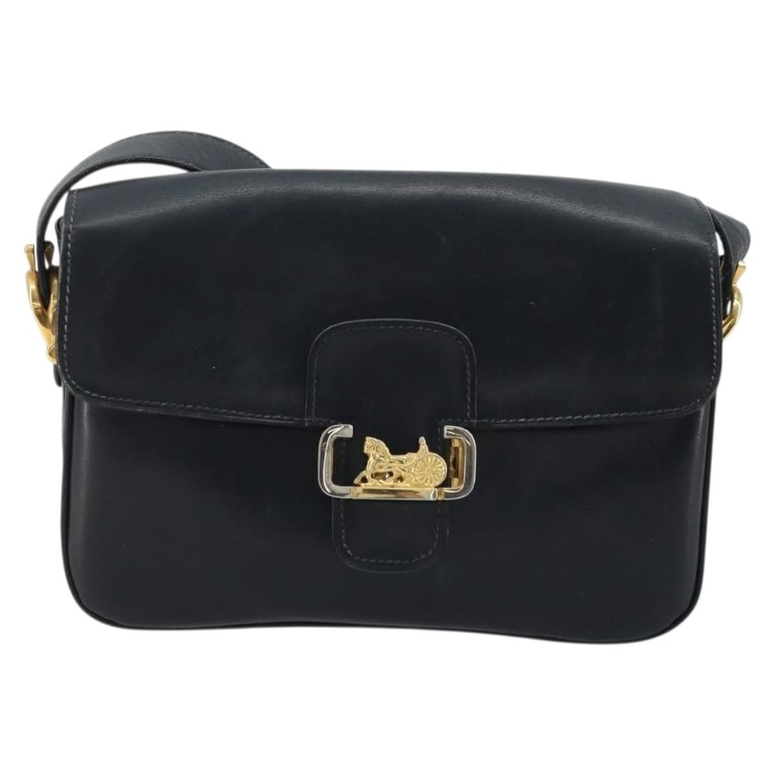 Celine Horse Carriage black leather shoulder bag: Celine Horse Carriage black leather shoulder bag This Celine Horse Carriage Shoulder Bag is crafted from black leather and features the iconic horse carriage design. The bag is designed for women and 