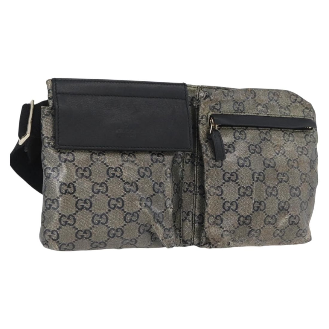 Gucci GG Crystal Navy Gold Waist Bag 28566 Coated Canvas: Gucci GG Crystal Navy Gold Waist Bag 28566 Coated Canvas This Gucci GG Crystal waist bag features a navy and gold coated canvas exterior with the signature GG pattern. Designed for women, it offers a 
