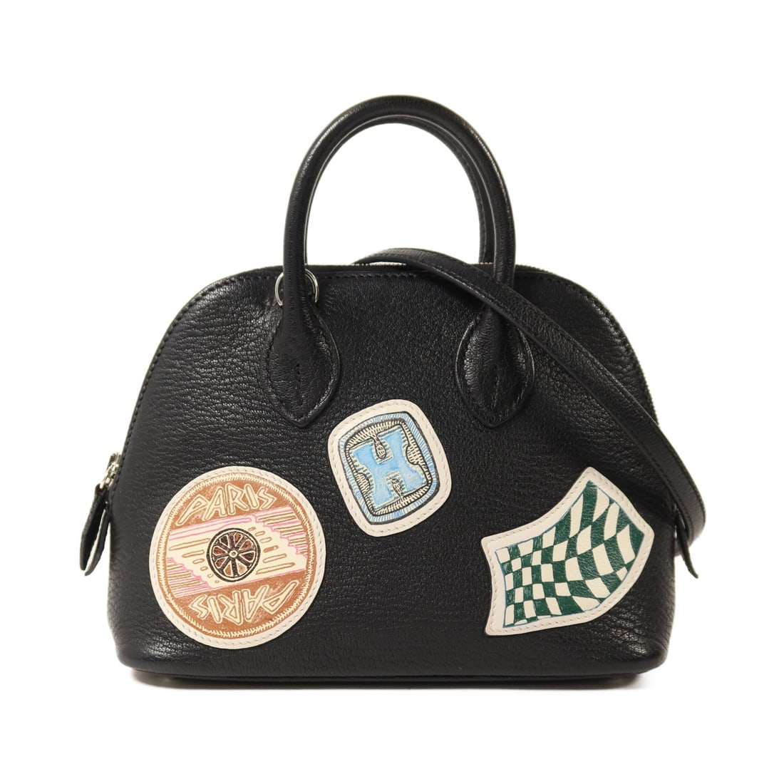 Mini Bolide Black Goatskin 2 Way Shoulder Bag by Hermes PHW: Mini Bolide Black Goatskin 2 Way Shoulder Bag by Hermes PHW This HERMES Mini Bolide 2-way shoulder bag is crafted from black goatskin leather, known for its durability and luxurious texture. Designed 
