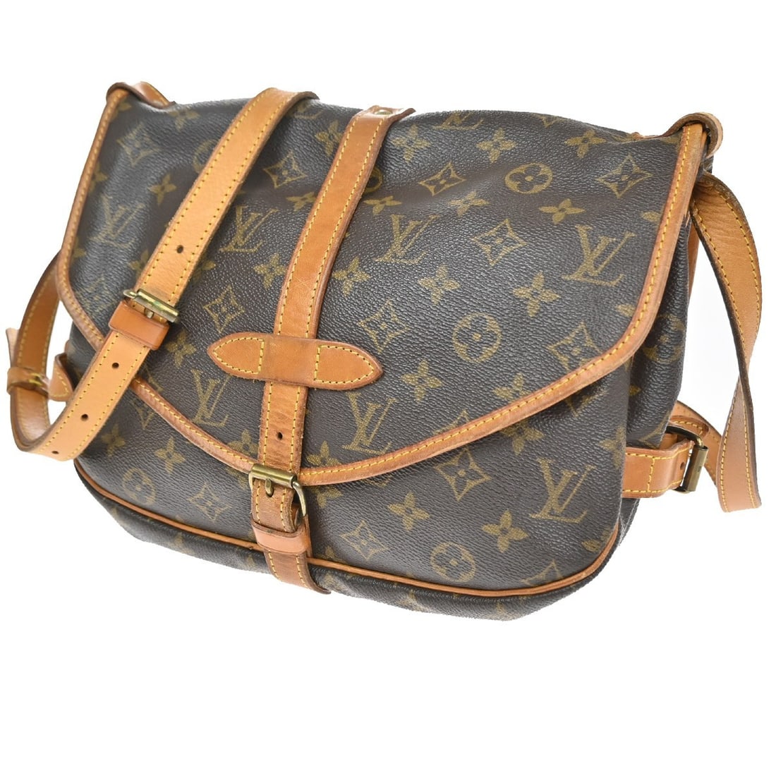 Louis Vuitton Saumur Monogram Canvas Crossbody Bag: Louis Vuitton Saumur Monogram Canvas Crossbody Bag This Louis Vuitton Saumur Handbag features the iconic Monogram Canvas in a classic brown color. Designed for unisex use, it offers both style and pra