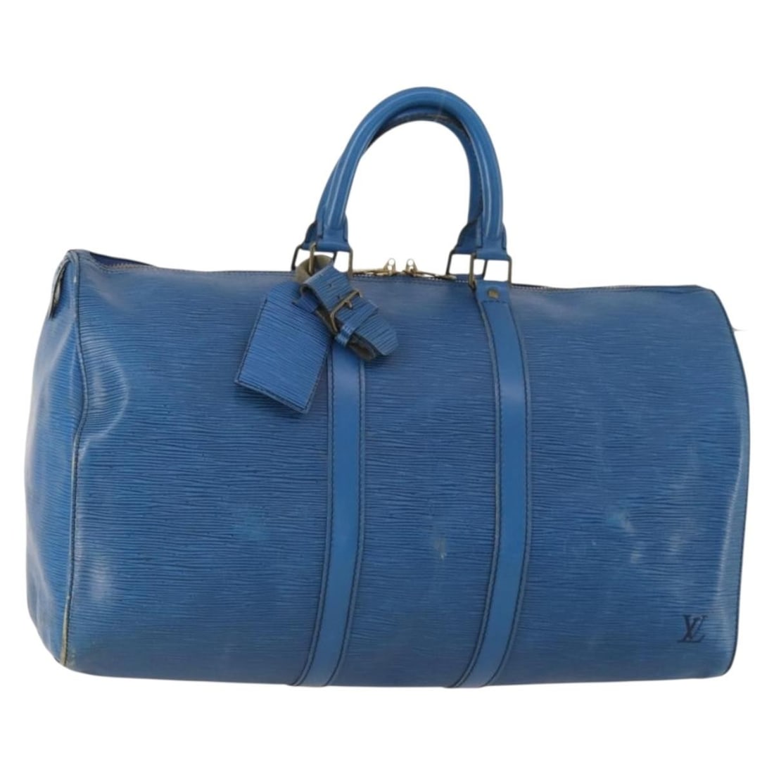 Louis Vuitton Epi Leather Keepall 45 Blue Travel Boston Bag M42975: Louis Vuitton Epi Leather Keepall 45 Blue Travel Boston Bag M42975 This Louis Vuitton Epi Keepall 45 Boston Bag is crafted from signature Epi leather in blue. Designed for women, the bag features a sp