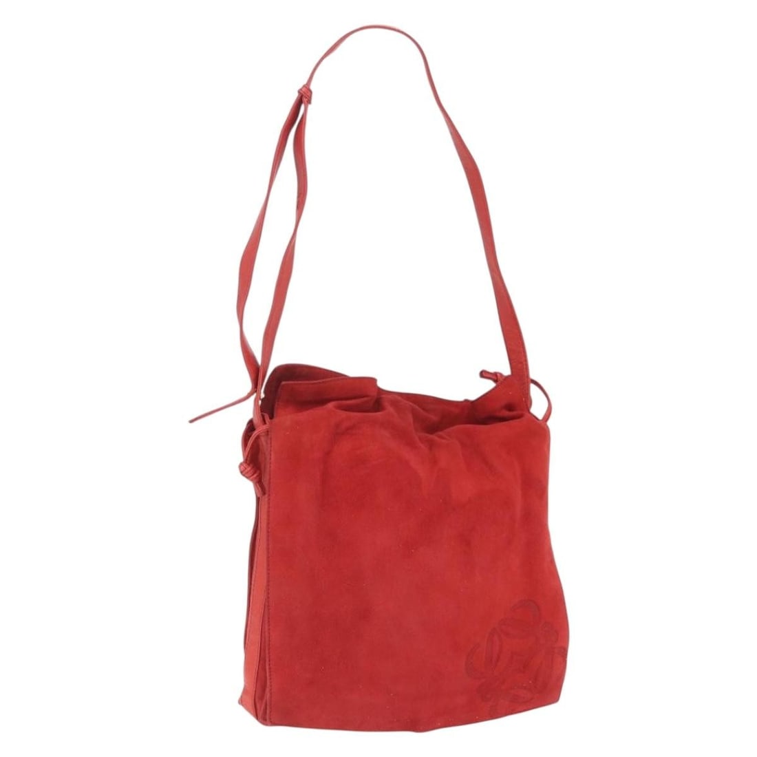 LOEWE red suede women shoulder bag Spain gold tone: LOEWE red suede women shoulder bag Spain gold tone This LOEWE shoulder bag is crafted from red and gold suede and features an adjustable shoulder strap. Made in Spain, the bag is designed for women an
