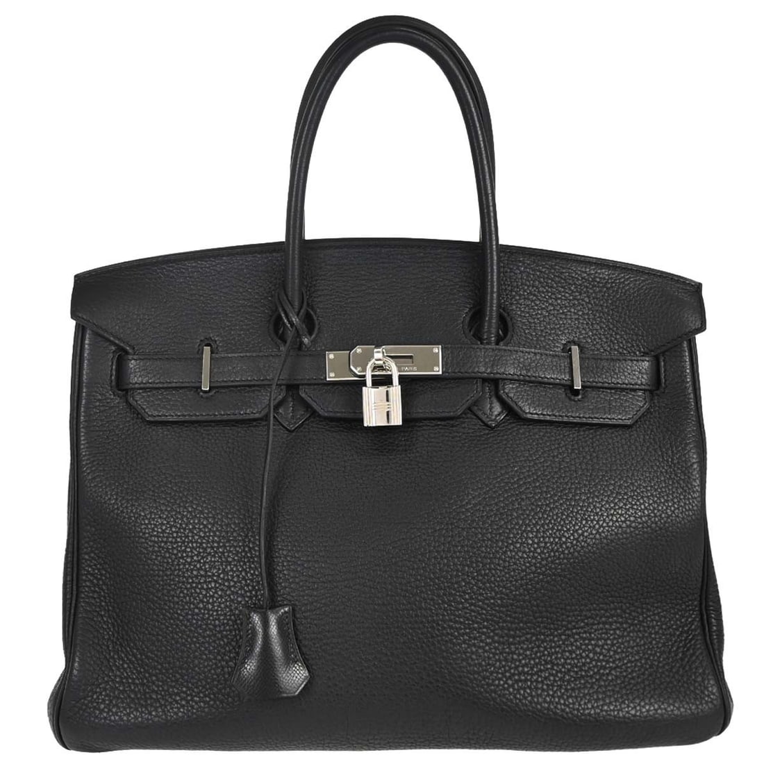 Hermes Birkin 35 Black Togo Leather Top Handle Bag: Hermes Birkin 35 Black Togo Leather Top Handle Bag This Hermes Birkin 35 handbag is crafted from black Togo leather and features a classic satchel/top handle design with double handles. The bag is acc