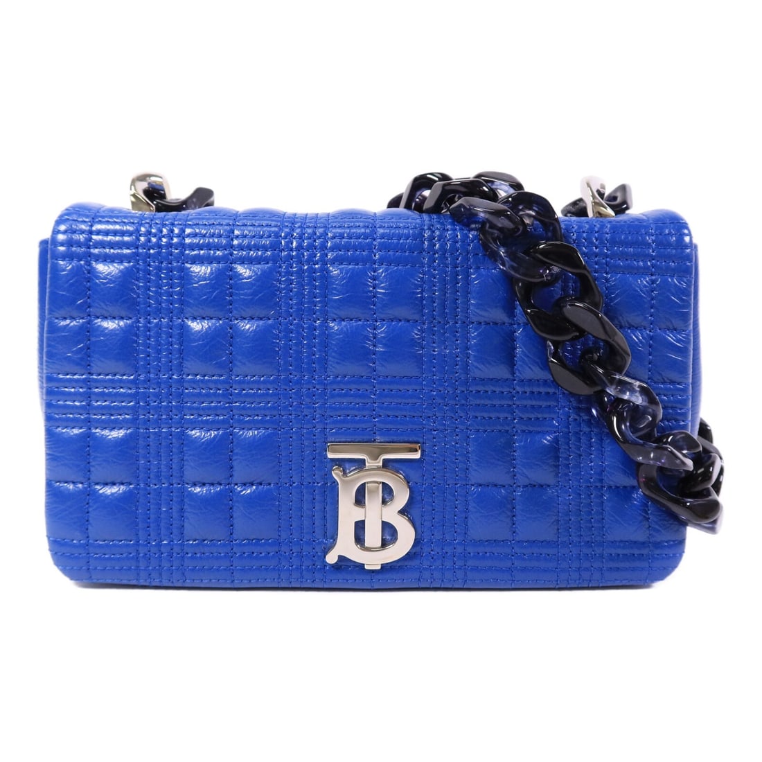 Burberry Lambskin Blue Shoulder Bag: Burberry Lambskin Blue Shoulder Bag This Burberry shoulder bag is crafted from luxurious lambskin leather in a striking blue color. Designed for women, it features a compact silhouette with a height o