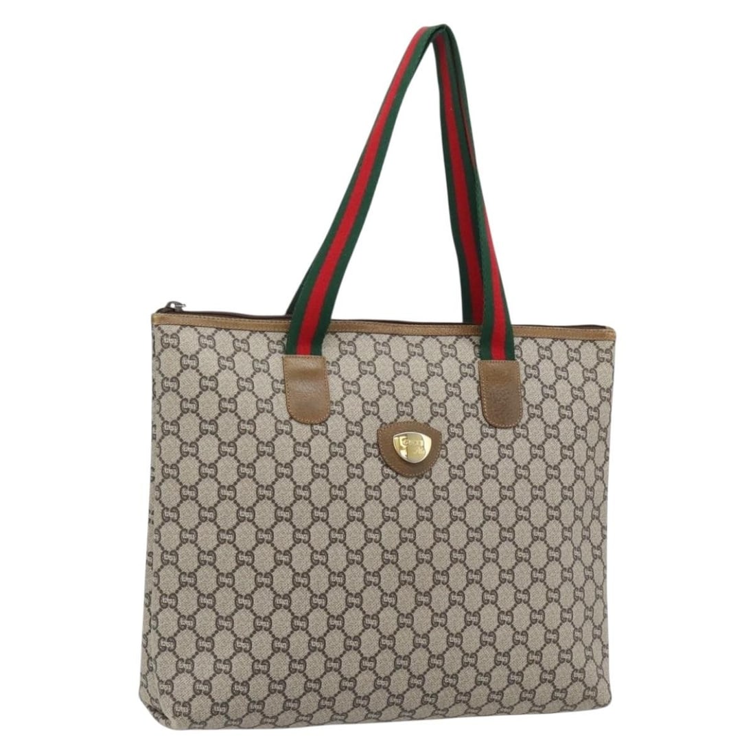 Gucci GG Plus Supreme Beige Red Green Tote Bag Italy: Gucci GG Plus Supreme Beige Red Green Tote Bag Italy This GUCCI GG Plus Supreme Web Sherry Line tote bag features a classic beige, red, and green colorway. Crafted from PVC leather and GG canvas, it o
