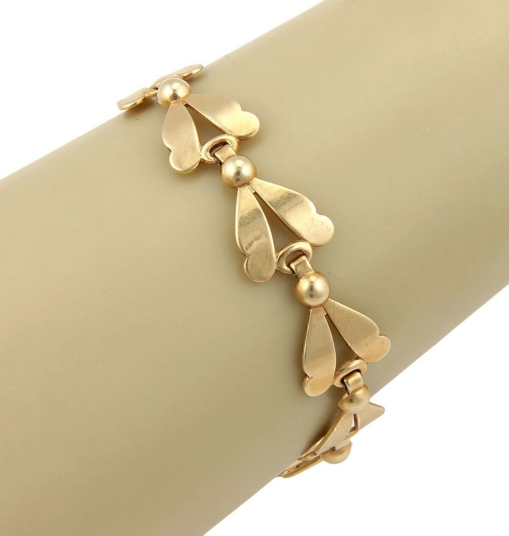 Vintage 14k Yellow Gold Leaf Bead Link Bracelet (1 of 4)