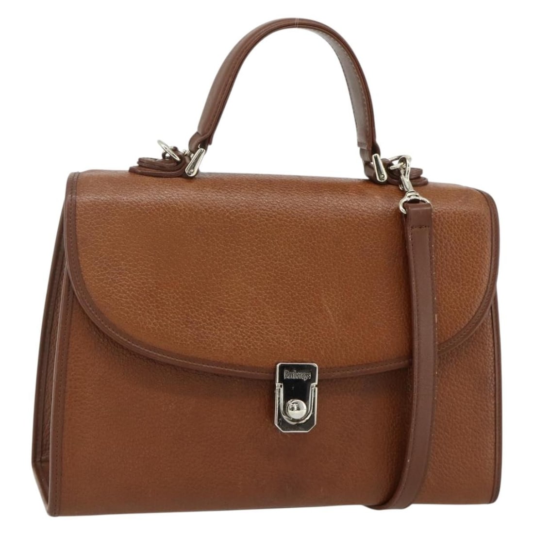 Burberrys brown gold leather shoulder bag with strap: Burberrys brown gold leather shoulder bag with strap This Burberrys handbag is crafted from brown leather with gold accents, designed for versatile use as both a handbag and a shoulder bag thanks to i